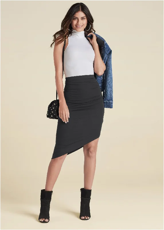 Easy Midi Skirt - Black denim skirt durable